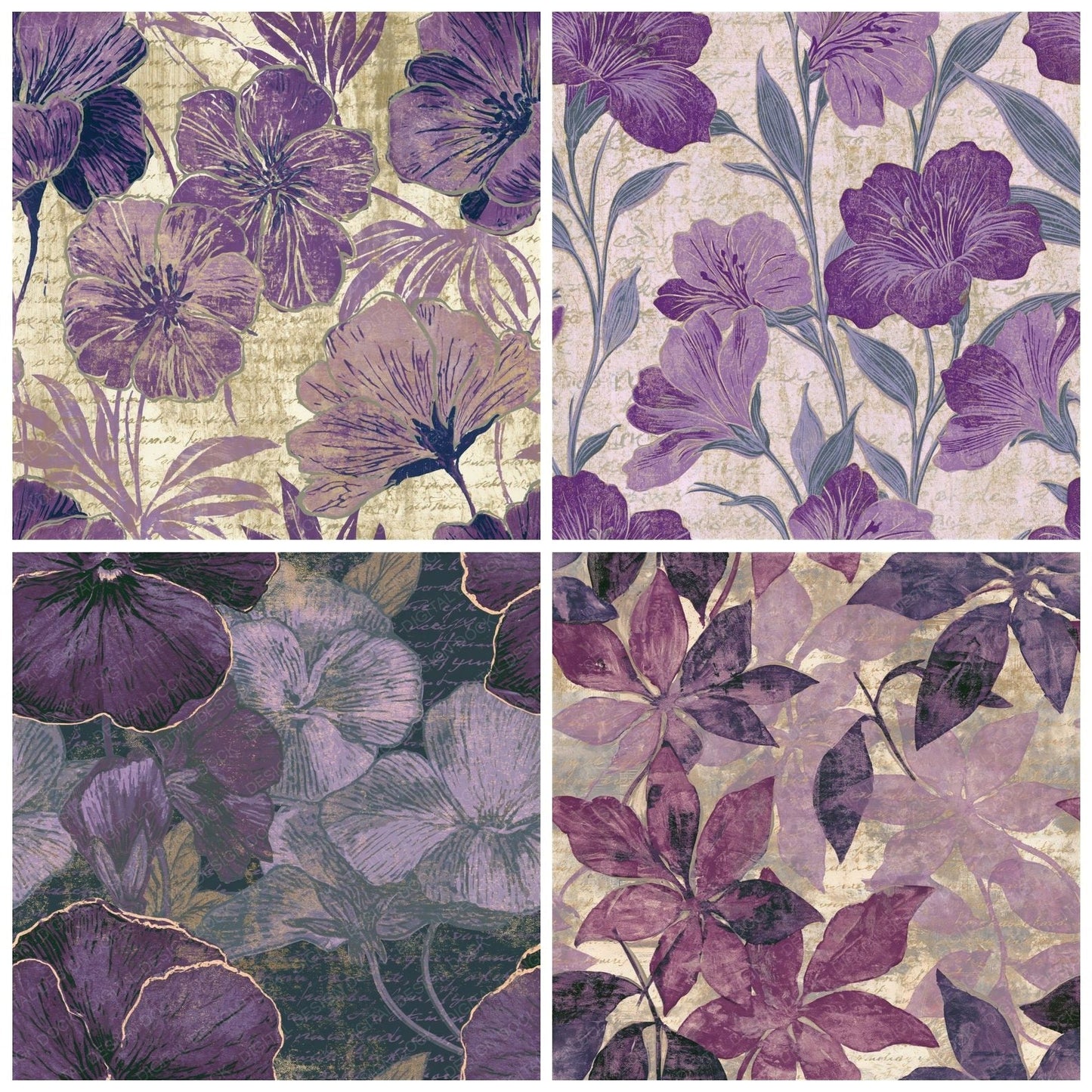 Linocut Violet Mauve Plum Seamless Digital Paper Pack (DDD014628)