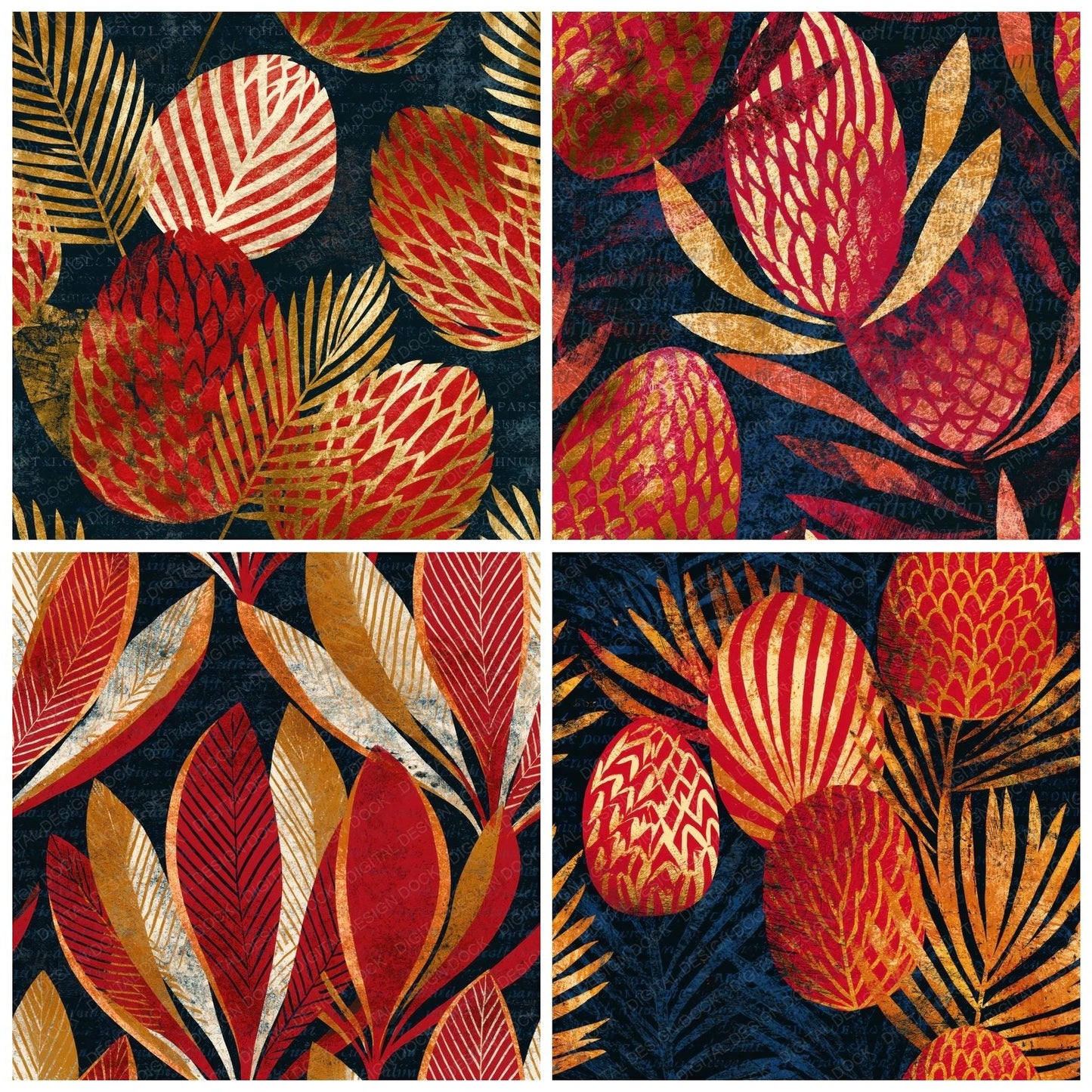 Scratchboard Banksia Red Cream Seamless Digital Paper Pack (DDD014629)