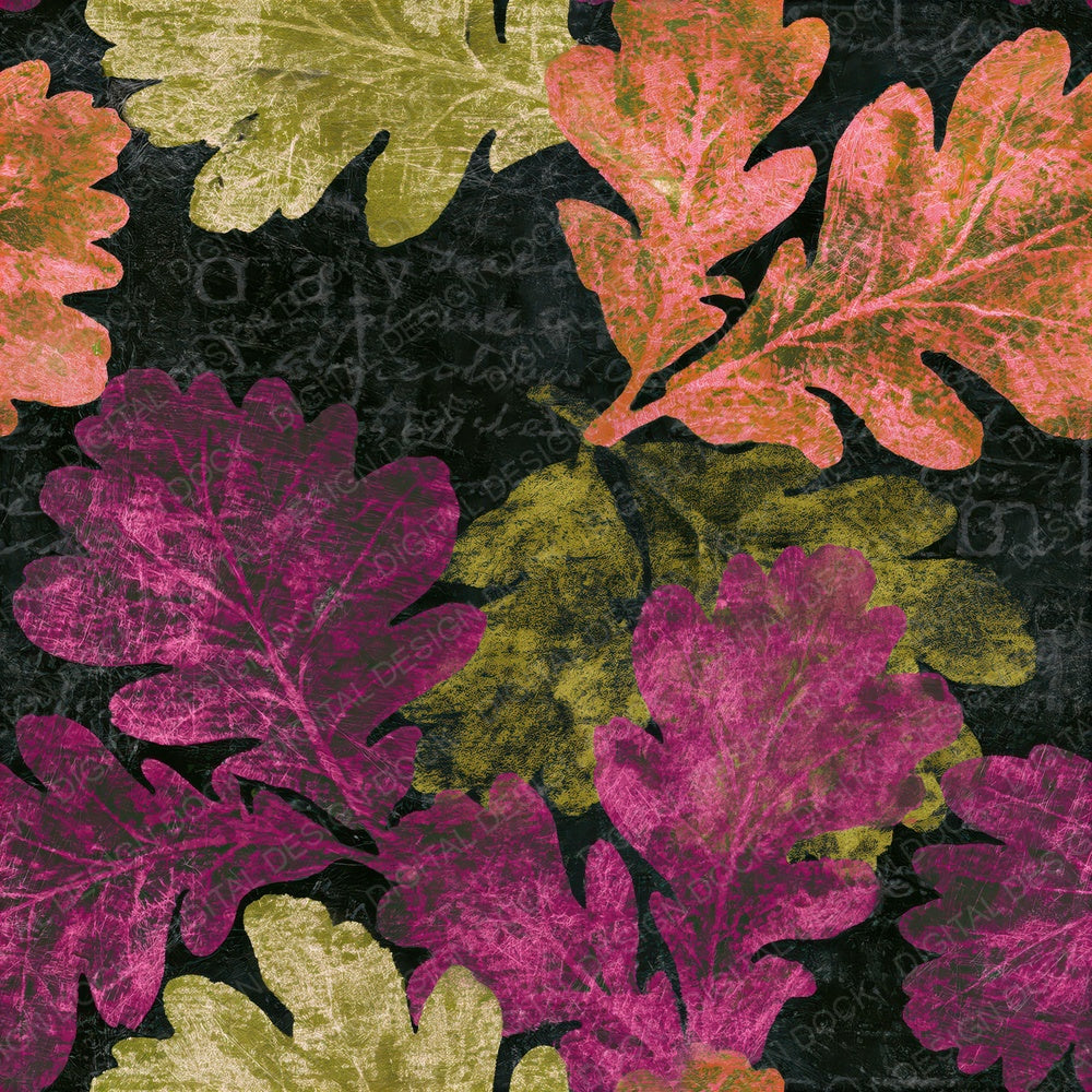Scratchboard Oak Leaves Fuchsia Lime Seamless Digital Paper Pack (DDD014630)