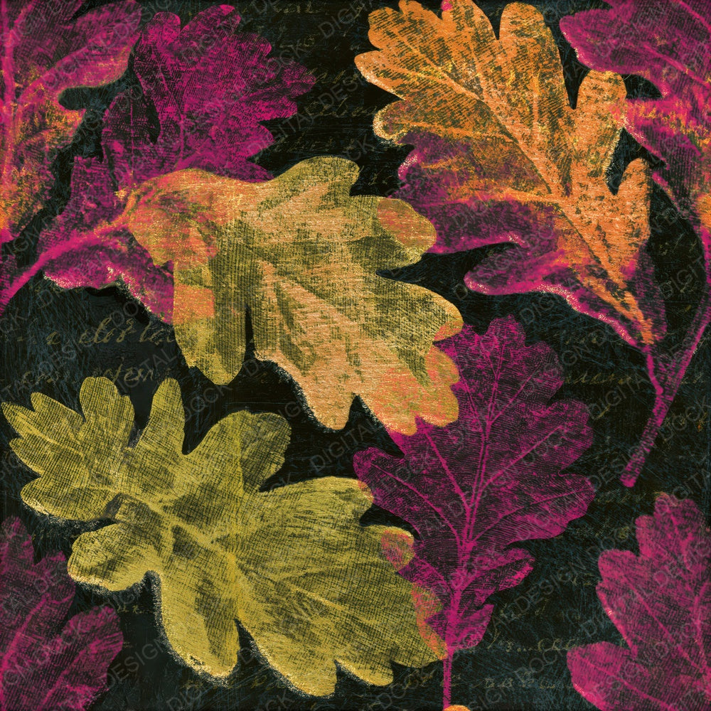 Scratchboard Oak Leaves Fuchsia Lime Seamless Digital Paper Pack (DDD014630)