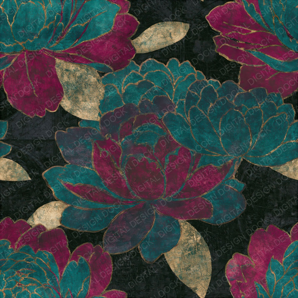 Scratchboard Peony Malachite Burgundy Seamless Digital Paper Pack (DDD014631)
