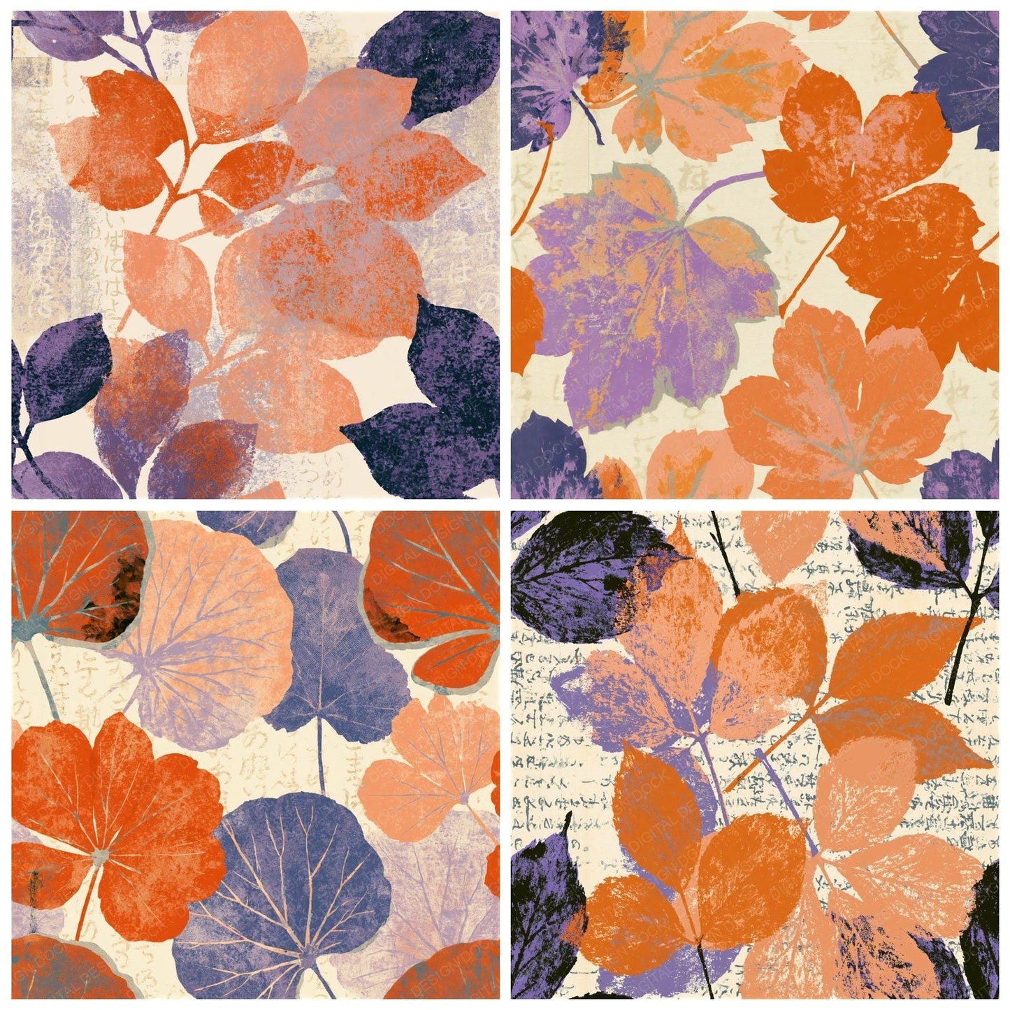 Screenprint Pressed Leaves Tangerine Seamless Digital Paper Pack (DDD014634)