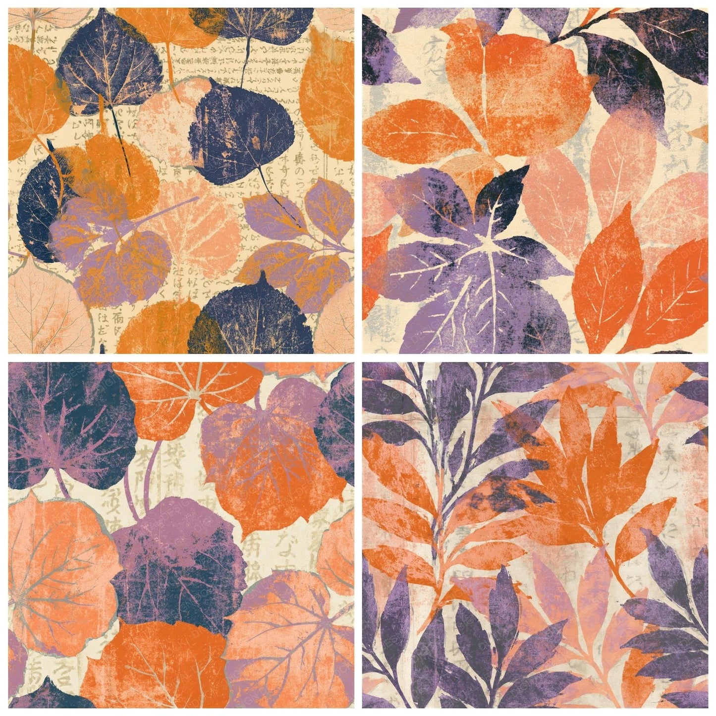 Screenprint Pressed Leaves Tangerine Seamless Digital Paper Pack (DDD014634)