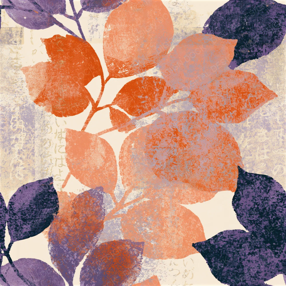 Screenprint Pressed Leaves Tangerine Seamless Digital Paper Pack (DDD014634)