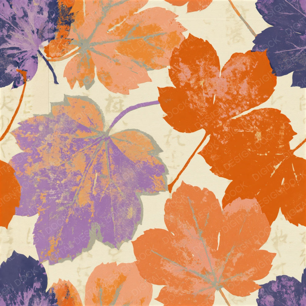 Screenprint Pressed Leaves Tangerine Seamless Digital Paper Pack (DDD014634)