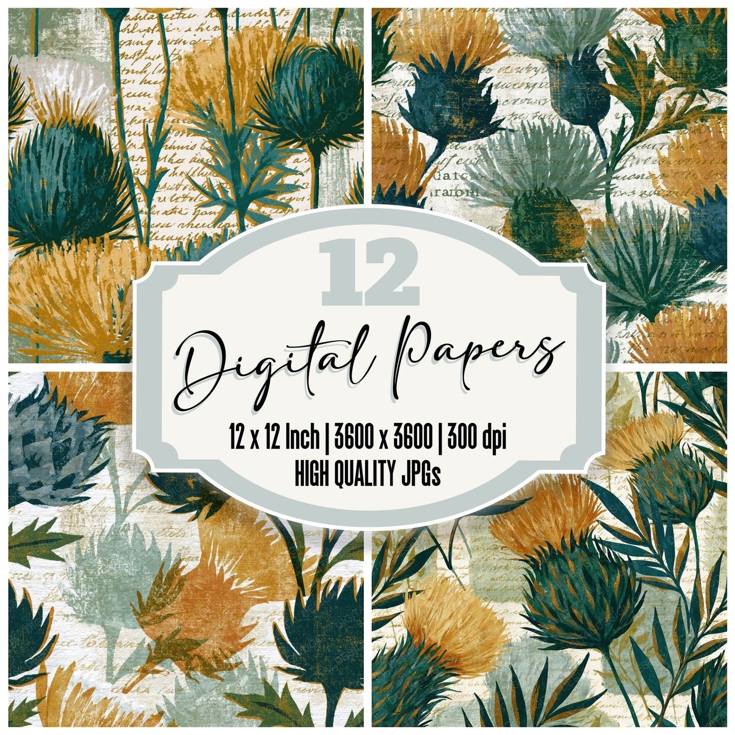 Screenprint Thistle Butter Seamless Digital Paper Pack (DDD014635)