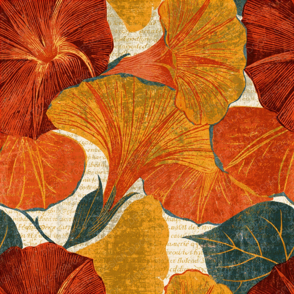 Woodcut Morning Glory Terracotta Seamless Digital Paper Pack (DDD014643)