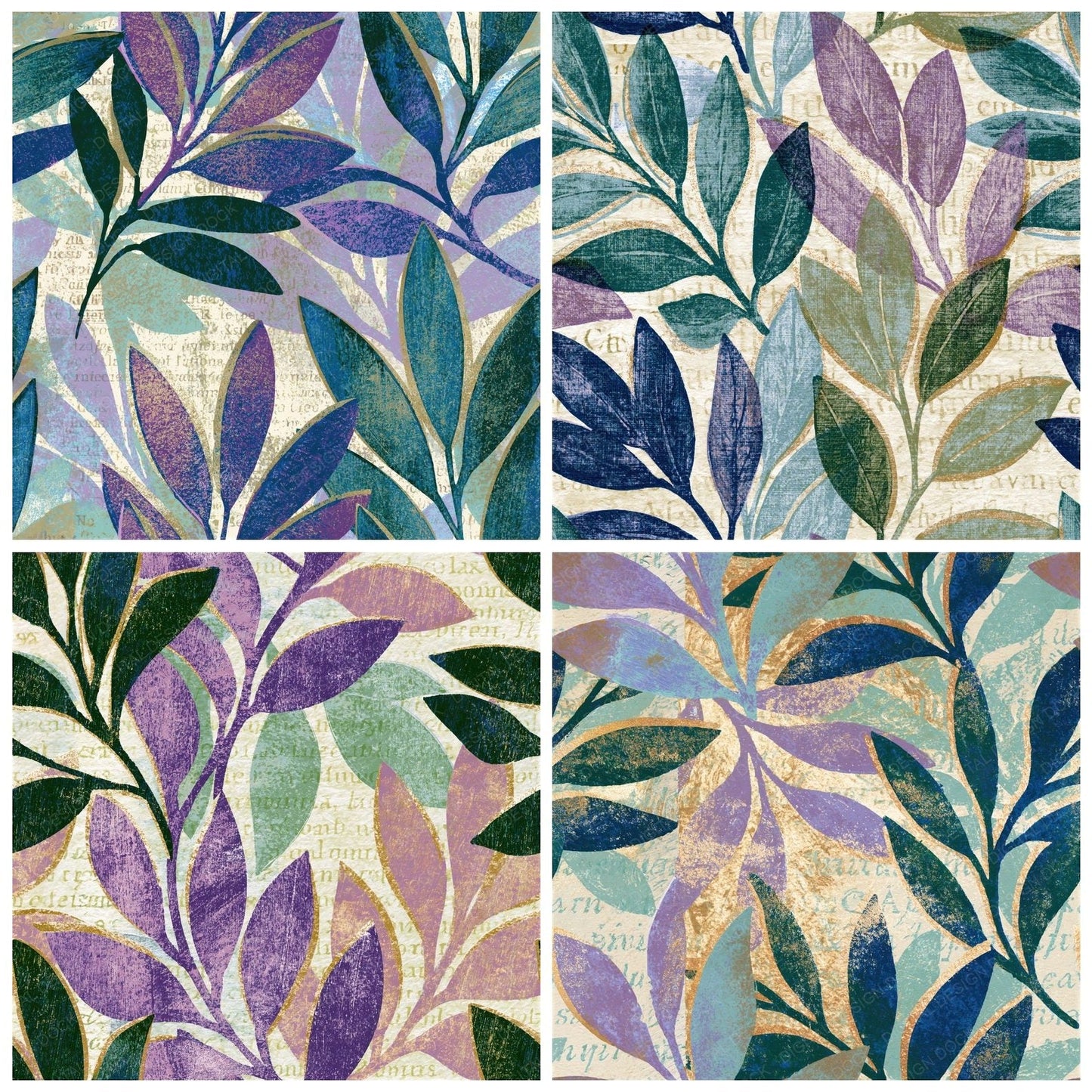 Woodcut Olive Lilac Mint Seamless Digital Paper Pack (DDD014644)