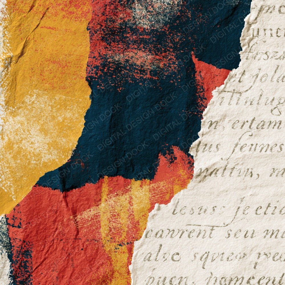 Collage Mustard Navy Tomato Abstract Digital Paper Pack (DDD014647)