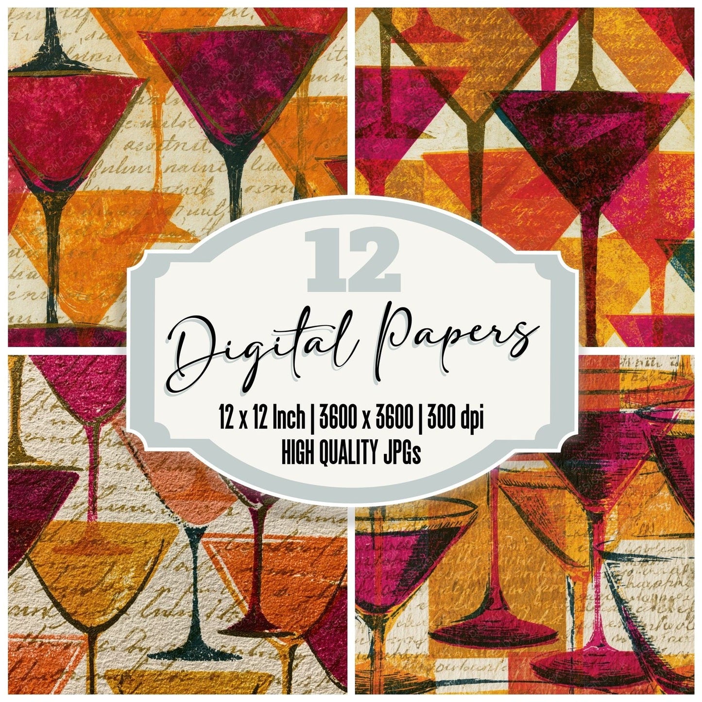 Drypoint Martini Amber Magenta Digital Paper Pack (DDD014648)