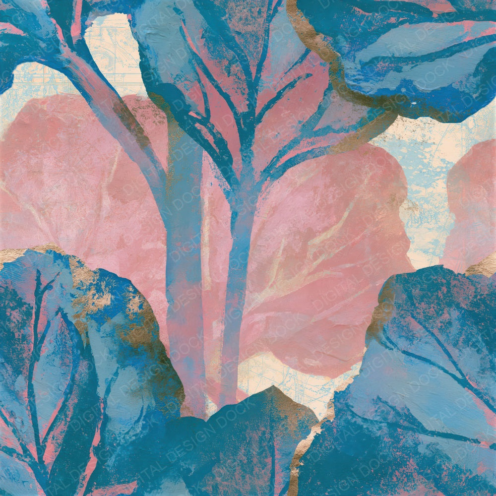 Gouache Rhubarb Pink Blue Seamless Digital Paper Pack (DDD014649)