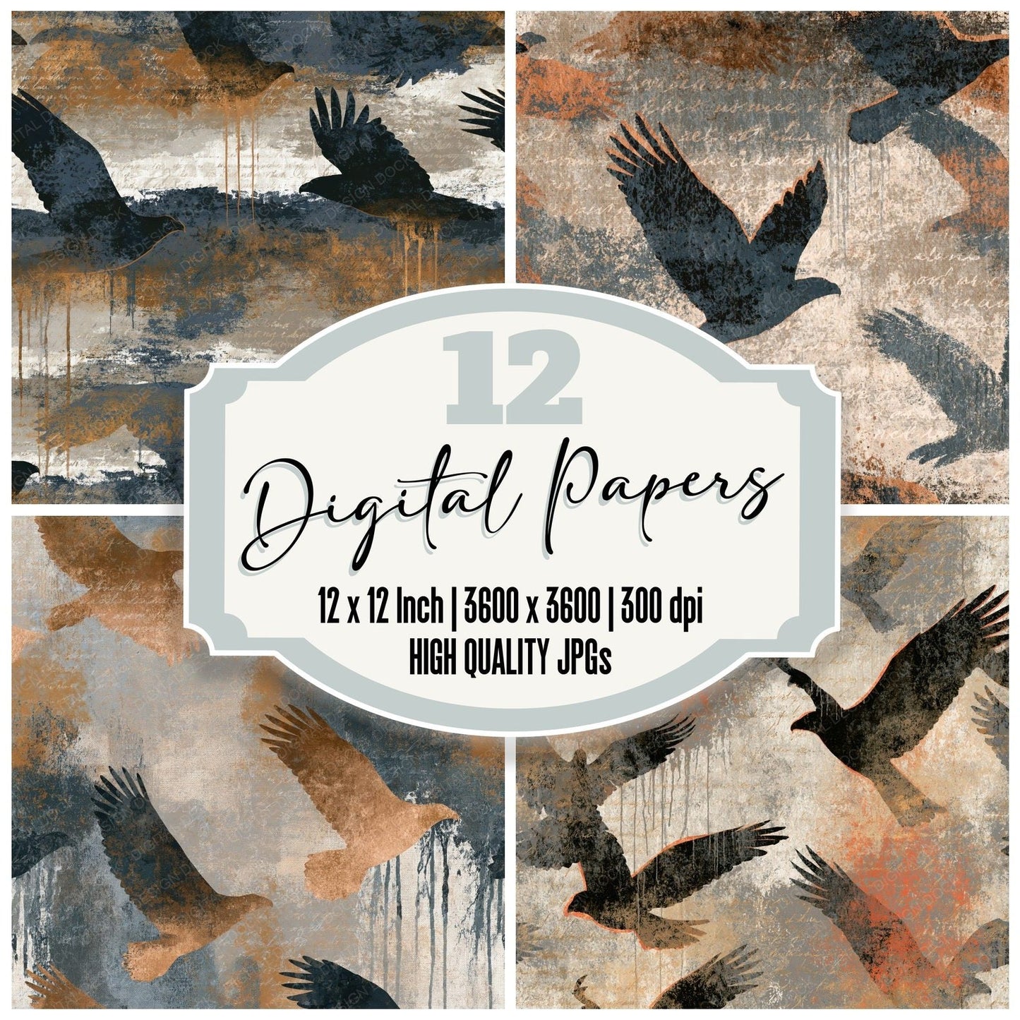Graffiti Eagles Oat Linen Pebble Digital Paper Pack (DDD014650)