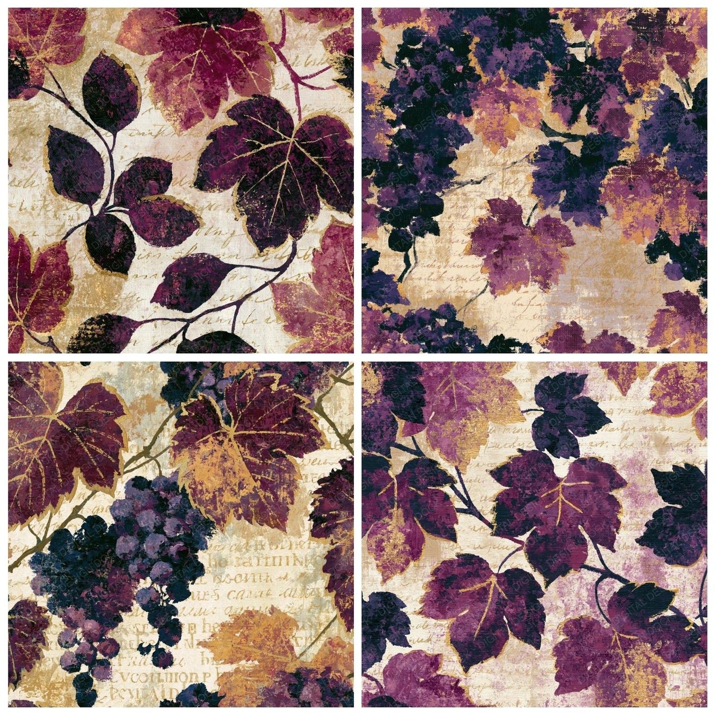 Impressionist Wine Vines Plum Cream Digital Paper Pack (DDD014652)