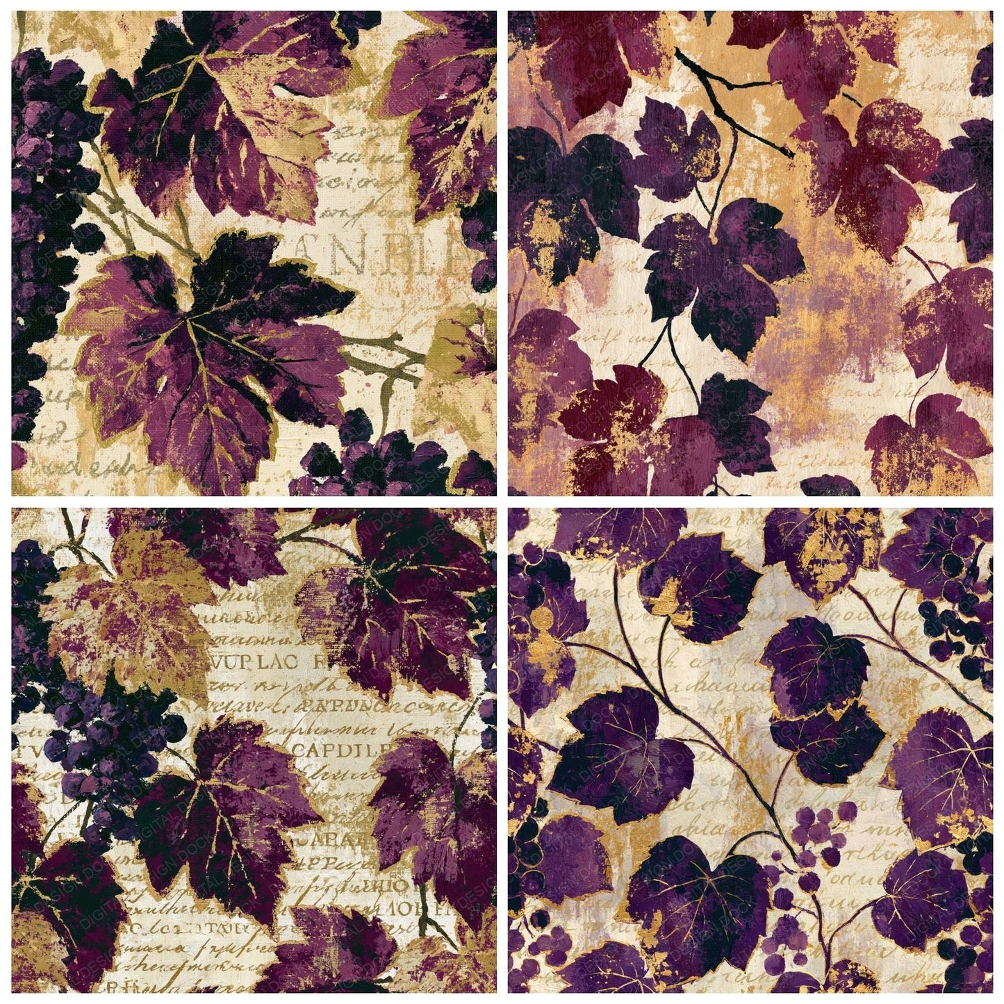 Impressionist Wine Vines Plum Cream Digital Paper Pack (DDD014652)