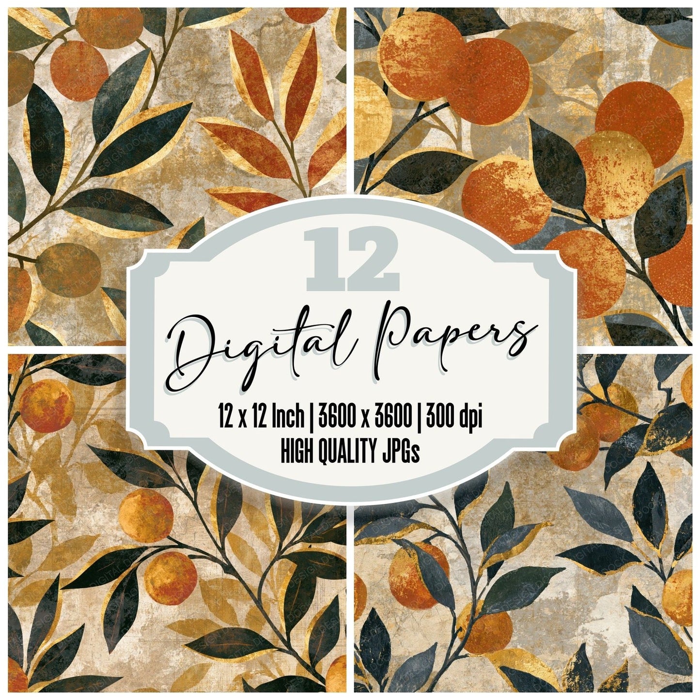 Monoprint Kumquats Sepia Beige Digital Paper Pack (DDD014654)
