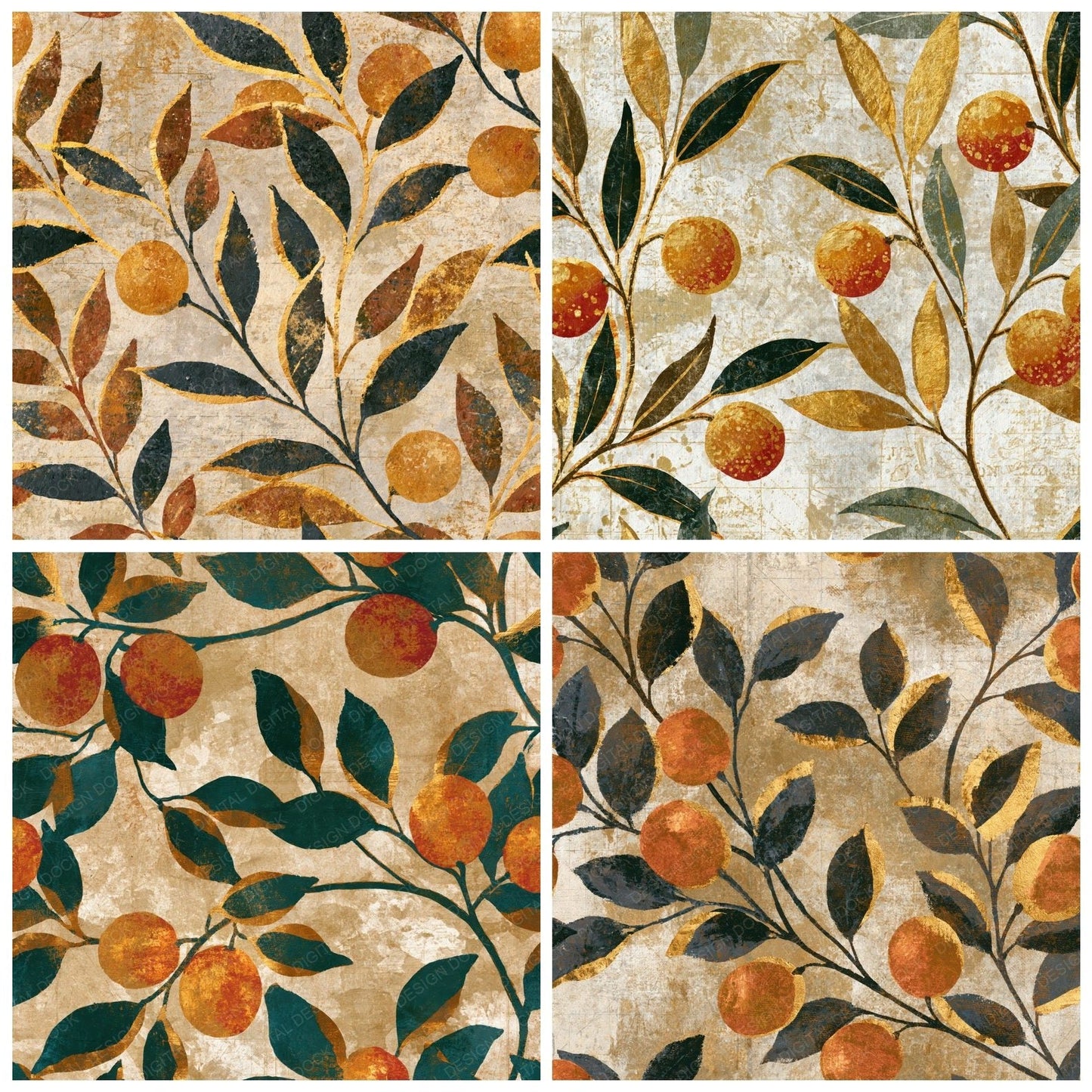 Monoprint Kumquats Sepia Beige Digital Paper Pack (DDD014654)