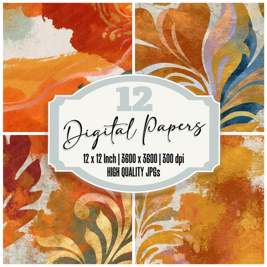 Rococo Burnt Orange Ochre Abstract Digital Paper Pack (DDD014657)