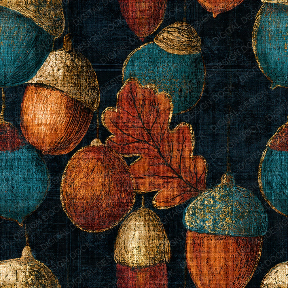 Scratchboard Acorns Copper Seamless Digital Paper Pack (DDD014658)