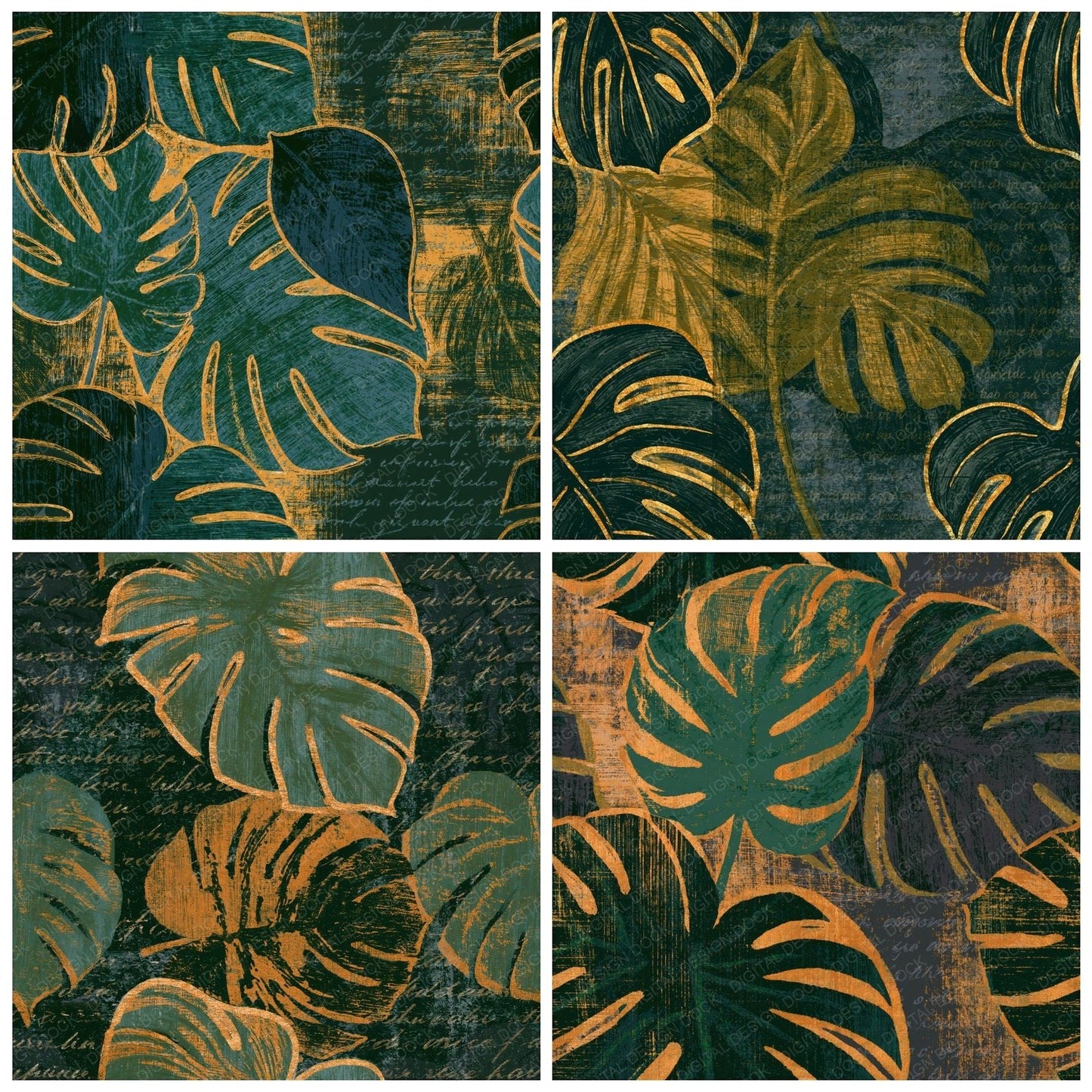 Woodcut Monstera Forest Saffron Seamless Digital Paper Pack (DDD014662)