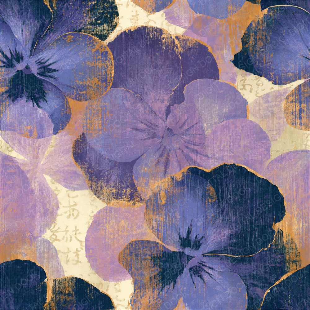 Woodcut Pansies Lavender Cream Seamless Digital Paper Pack (DDD014663)