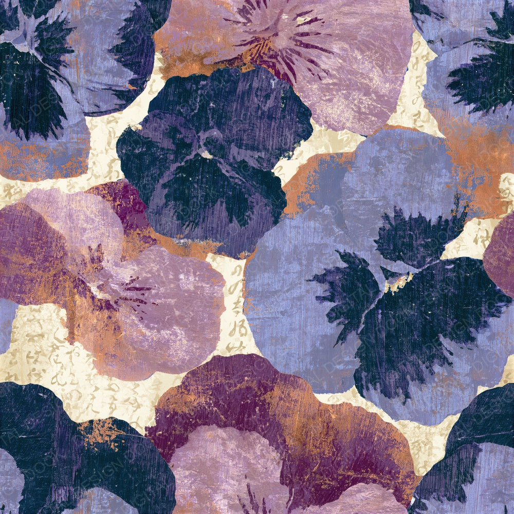 Woodcut Pansies Lavender Cream Seamless Digital Paper Pack (DDD014663)