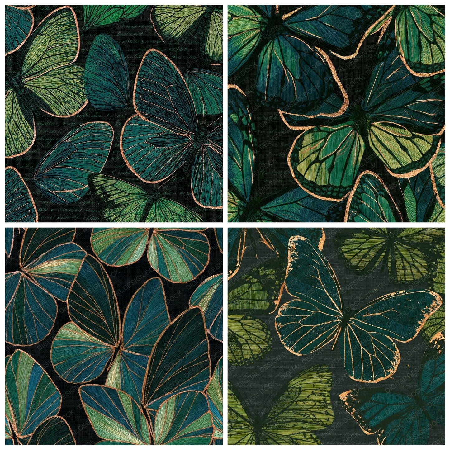 Embroidery Butterfly Wings Emerald Digital Paper Pack (DDD014665)