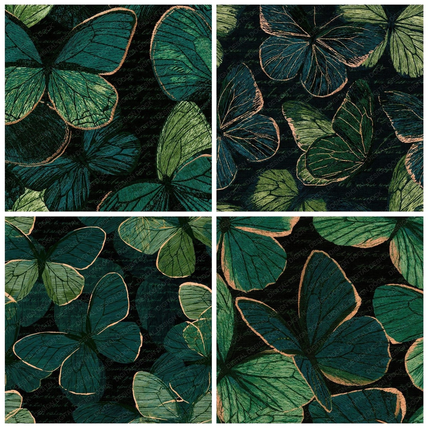 Embroidery Butterfly Wings Emerald Digital Paper Pack (DDD014665)