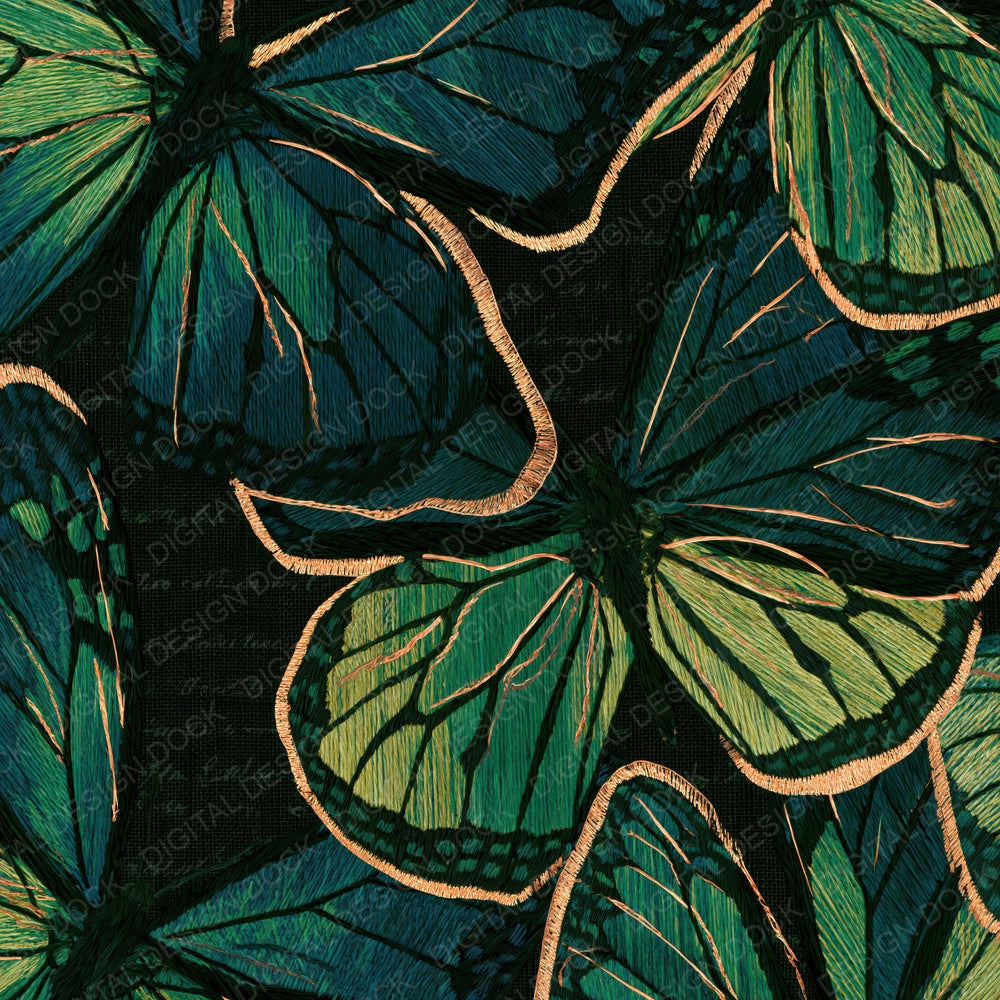 Another Embroidery Butterfly Wings Emerald digital paper shown full size