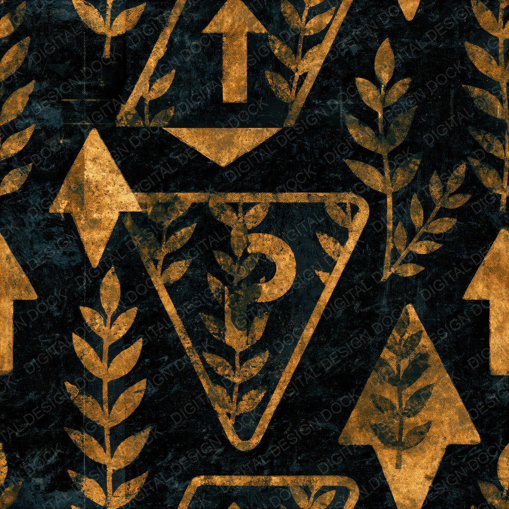 Indian Block Print Road Signs Gold Seamless Digital Paper Pack (DDD014669)