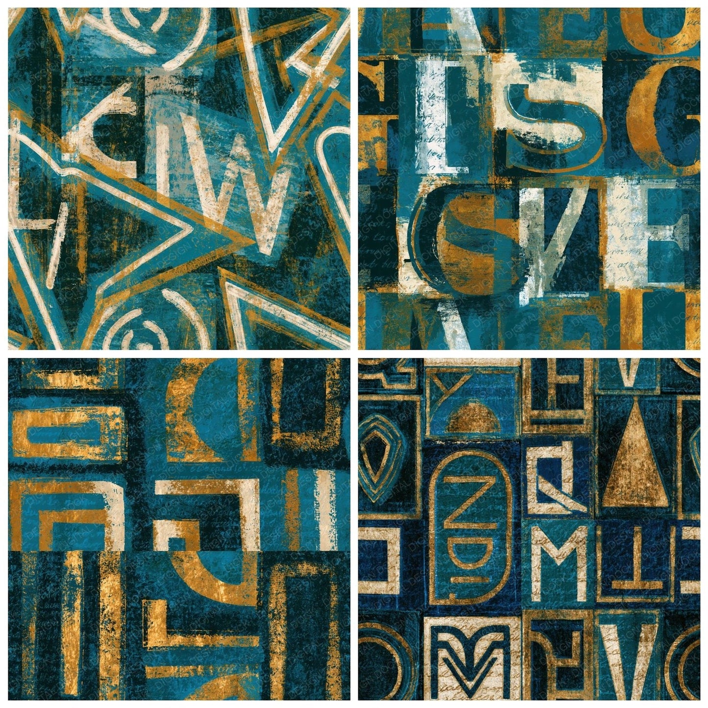 Indian Blockprint Neon Teal Bone Seamless Digital Paper Pack (DDD014671)