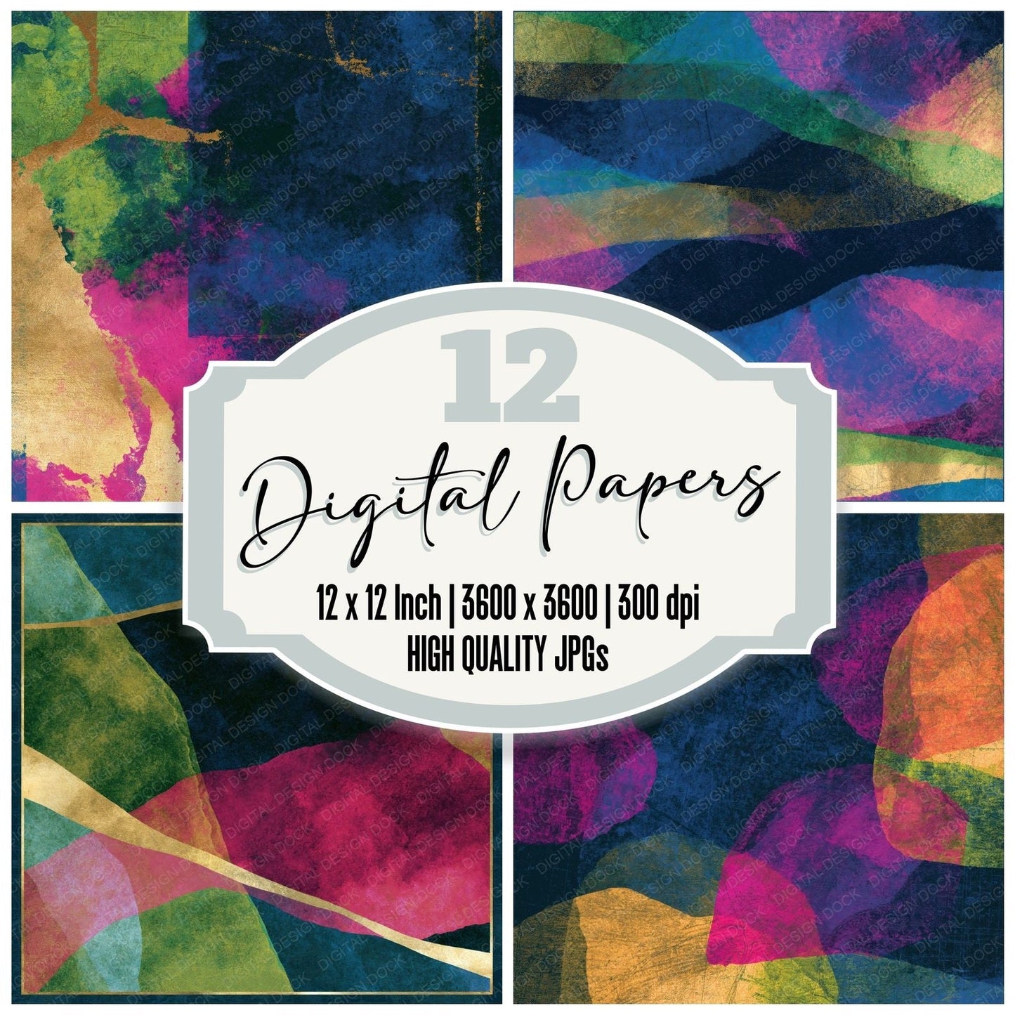 Layered Neon Magenta Midnight Abstract Digital Paper Pack (DDD014673)