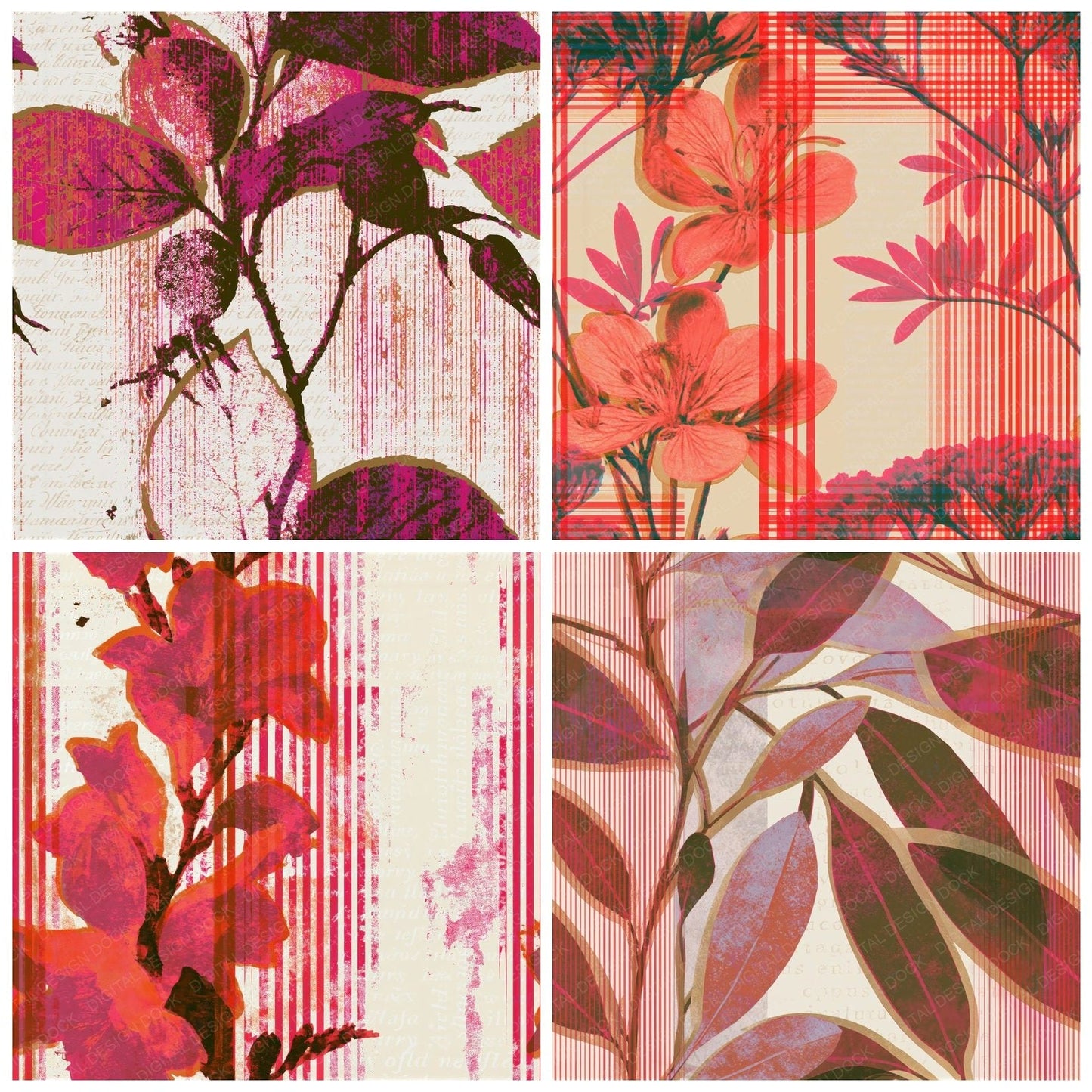 Screenprint Neon Stripes Cherry Currant Seamless Digital Paper Pack (DDD014676)