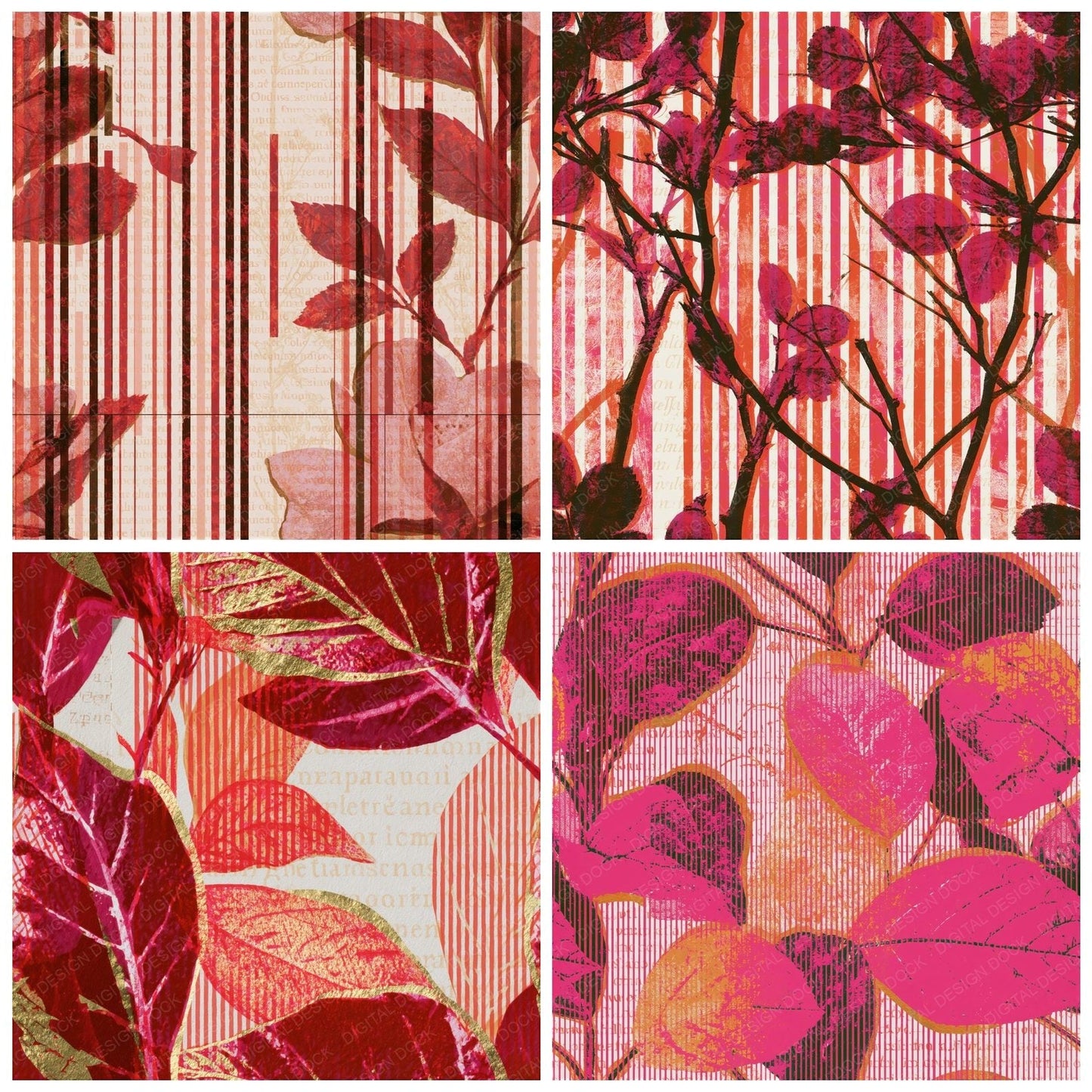 Screenprint Neon Stripes Cherry Currant Seamless Digital Paper Pack (DDD014676)