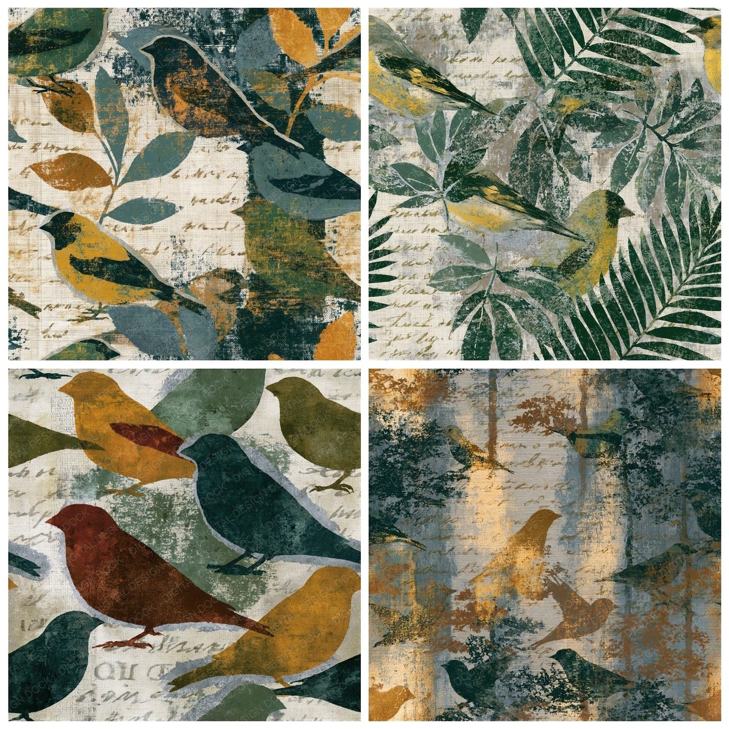 Sparse Goldfinch Fern Ochre Seamless Digital Paper Pack (DDD014677)