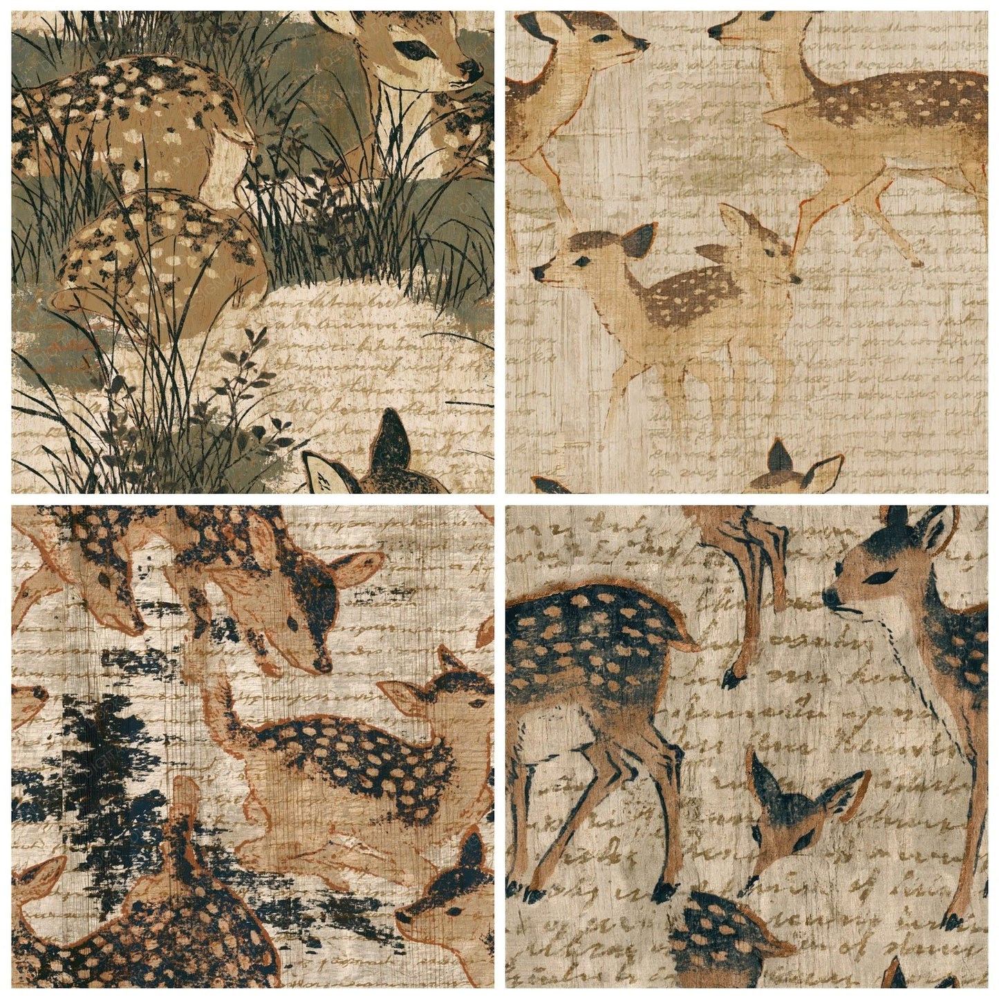 Ukiyo-e Baby Fawns Sepia Seamless Digital Paper Pack (DDD014678)