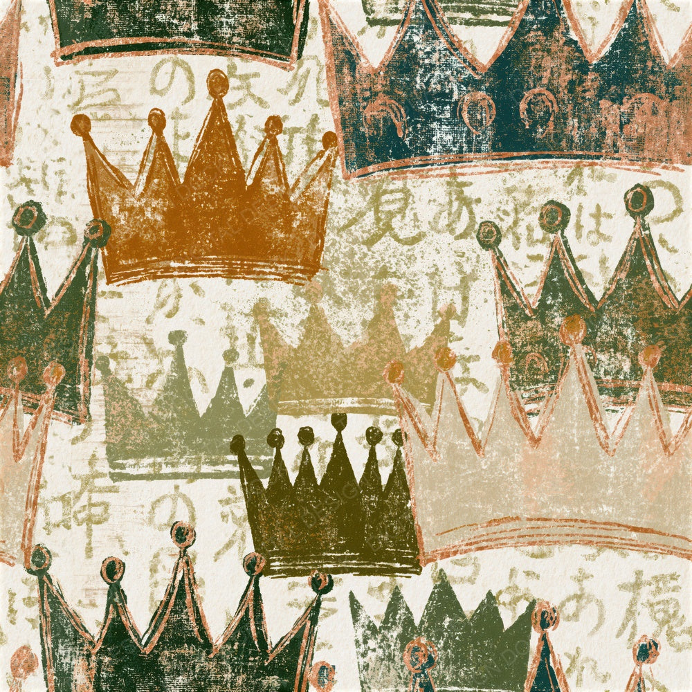 Woodblock Tiaras Sepia Olive Seamless Digital Paper Pack (DDD014681)