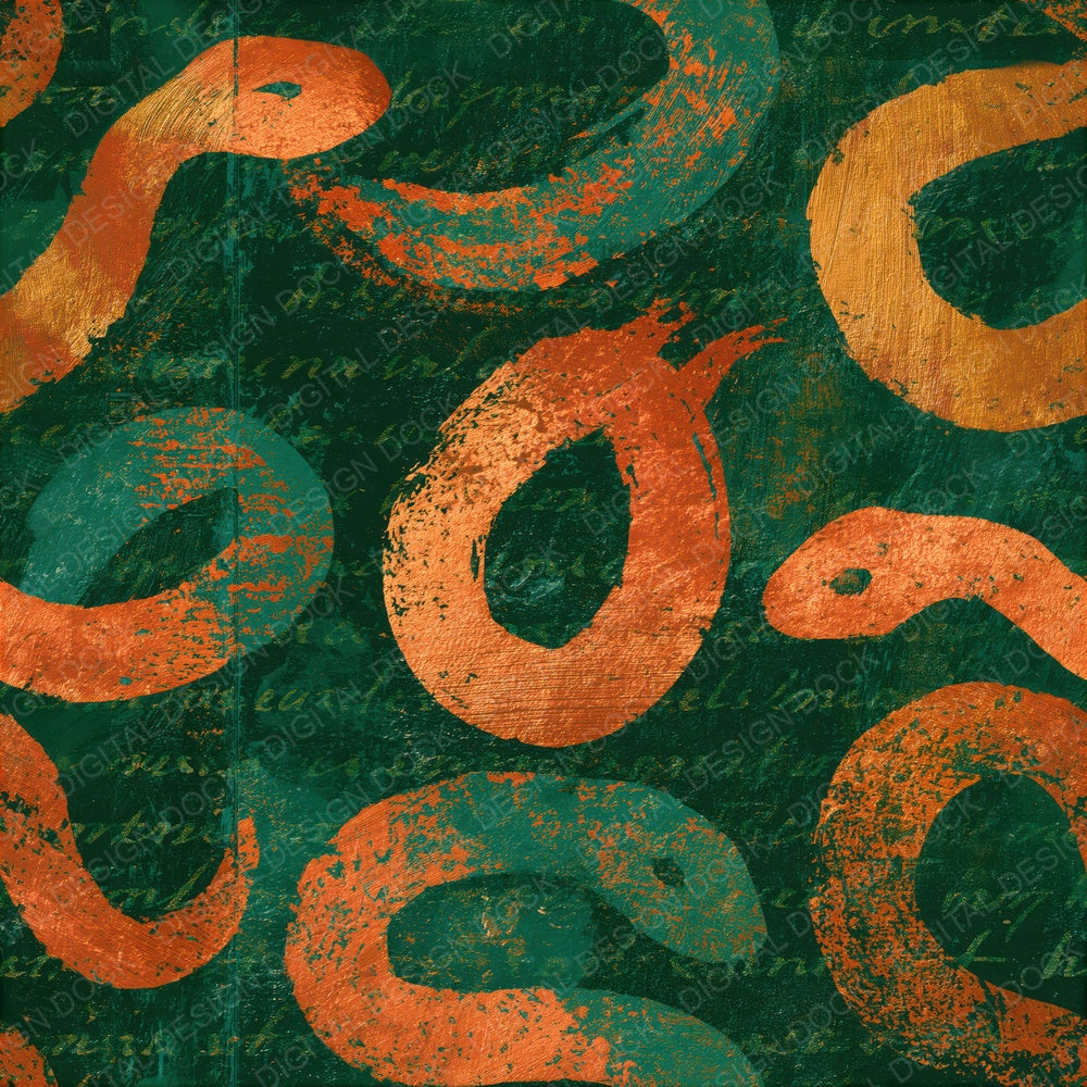 Woodcut Snake Jade Copper Seamless Digital Paper Pack (DDD014684)