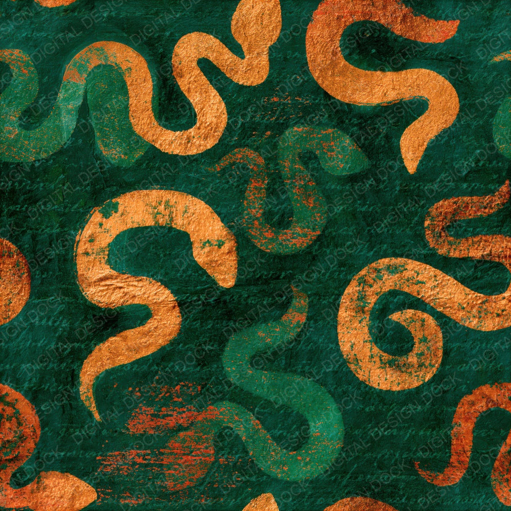 Woodcut Snake Jade Copper Seamless Digital Paper Pack (DDD014684)