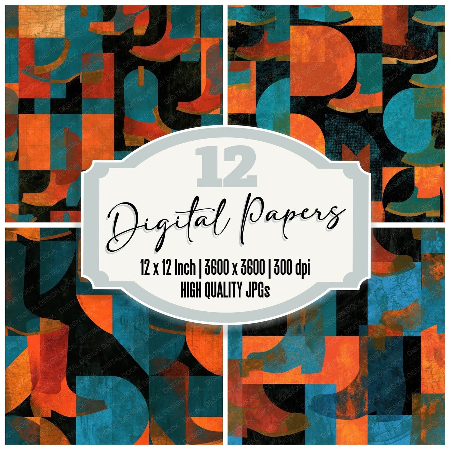 Bauhaus Boots Tangerine Turquoise Digital Paper Pack (DDD014686)