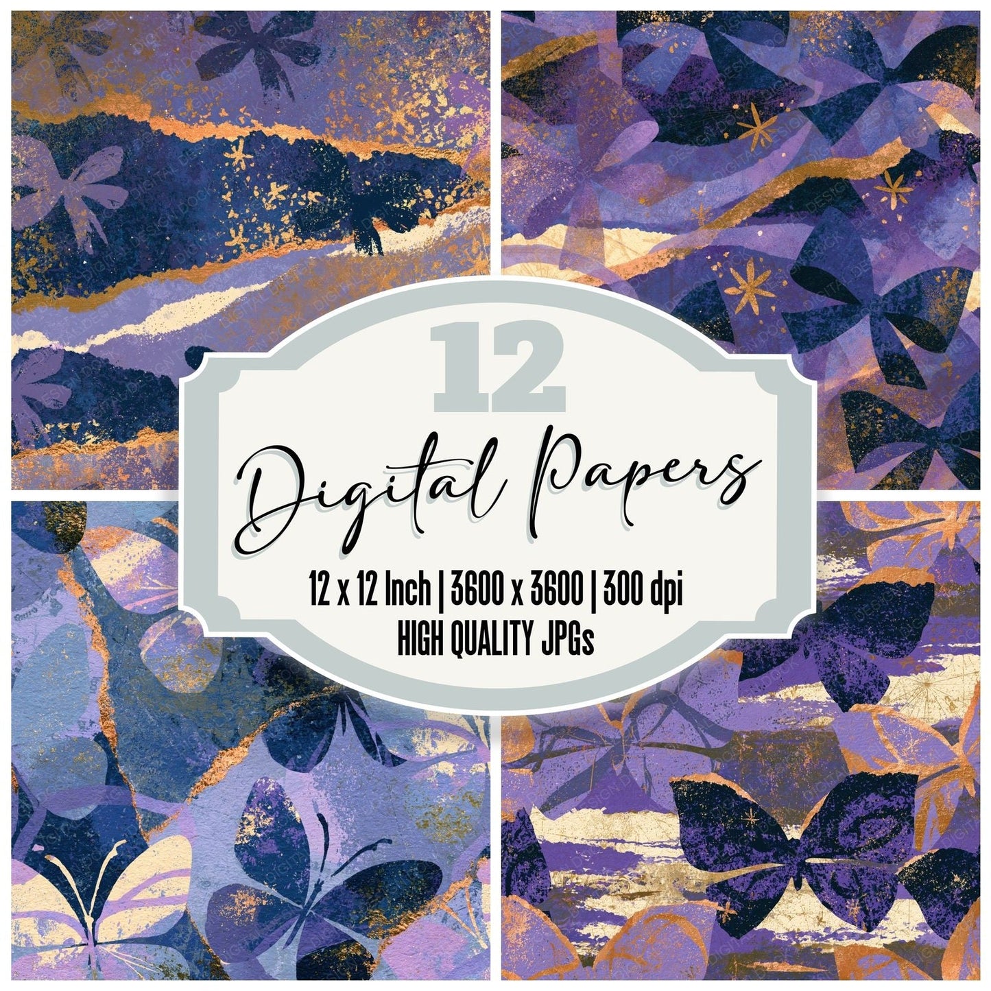 Collage Magical Bows Lavender Cream Digital Paper Pack (DDD014689)
