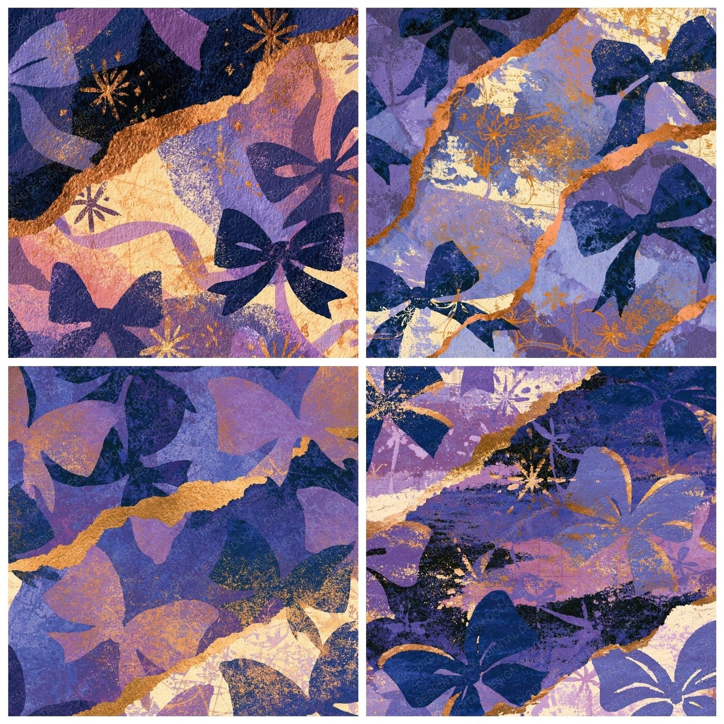 Collage Magical Bows Lavender Cream Digital Paper Pack (DDD014689)