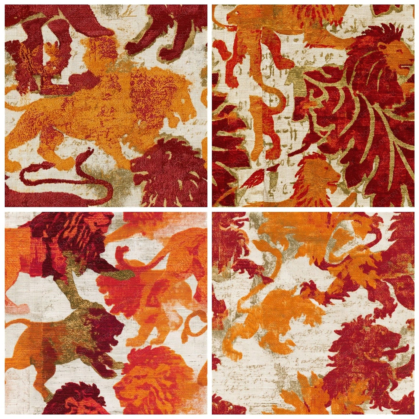 Embroidery Lions Rampant Cherry Seamless Digital Paper Pack (DDD014690)