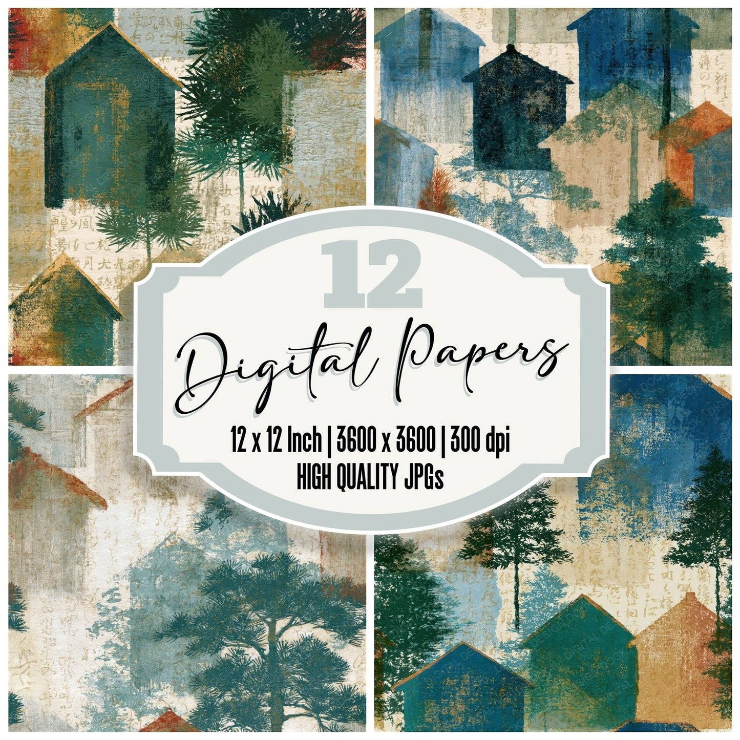 Etching Garden Sheds Pine Cedar Stone Seamless Digital Paper Pack (DDD014692)