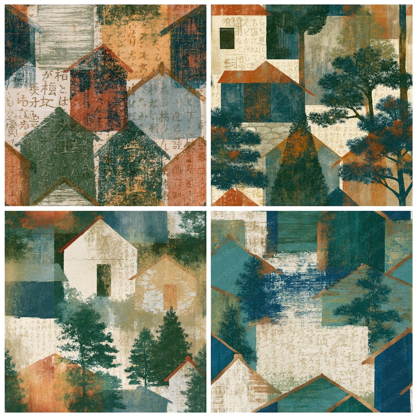 Etching Garden Sheds Pine Cedar Stone Seamless Digital Paper Pack (DDD014692)