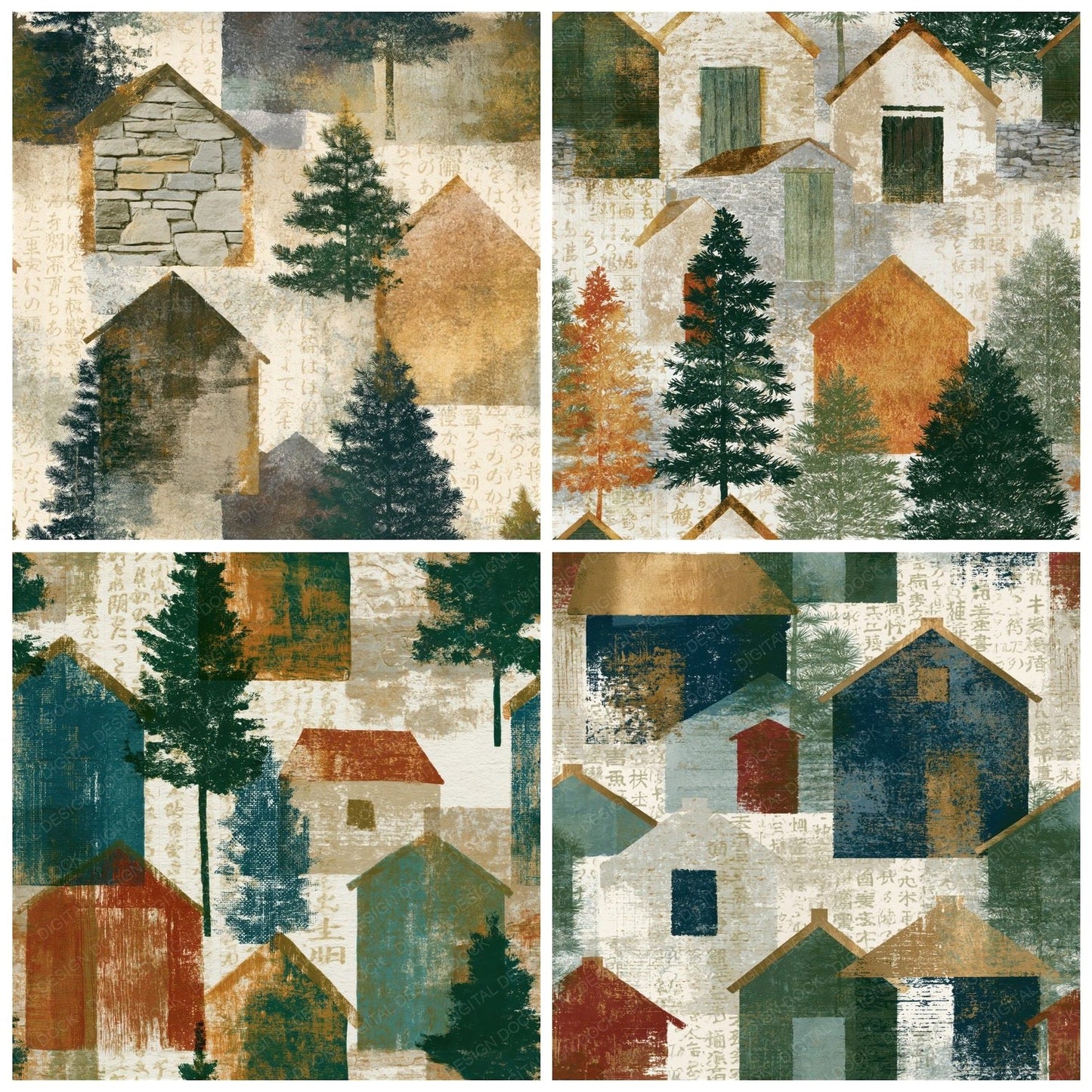 Etching Garden Sheds Pine Cedar Stone Seamless Digital Paper Pack (DDD014692)