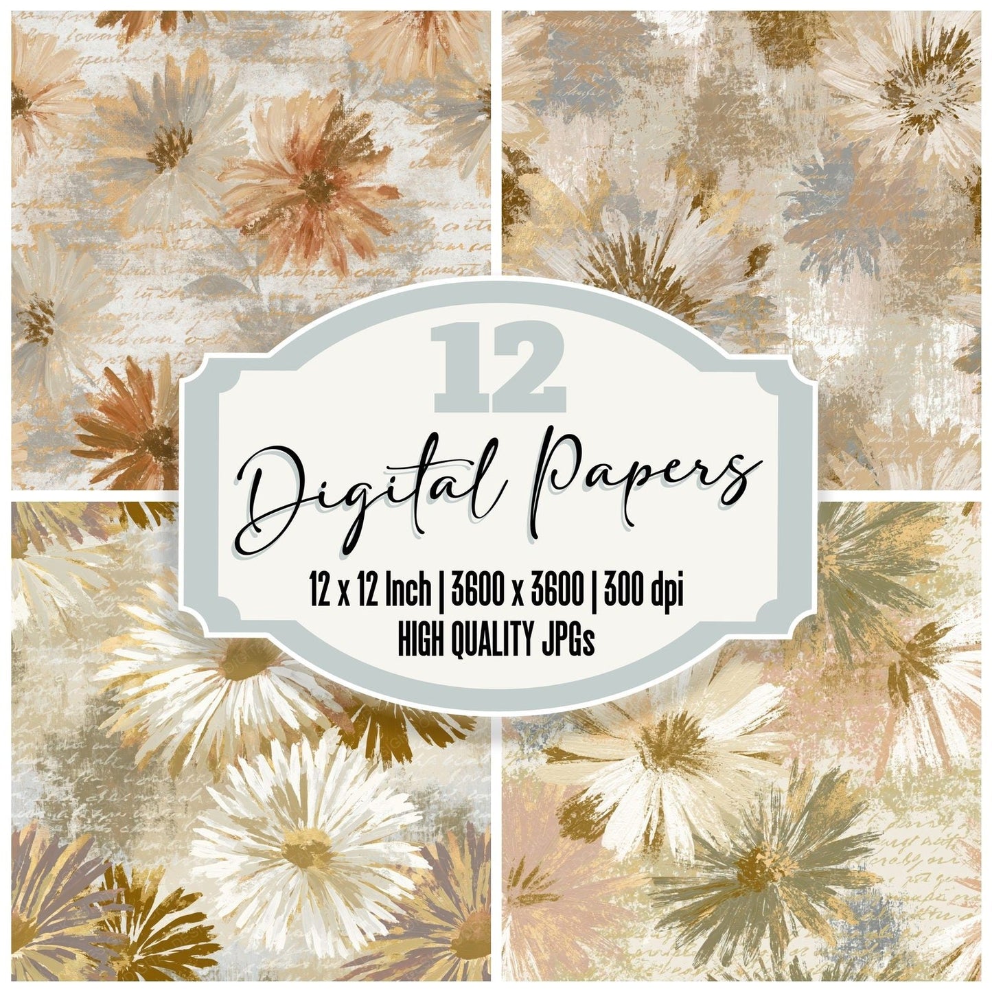 Gouache Asters Oyster Clay Digital Paper Pack (DDD014695)