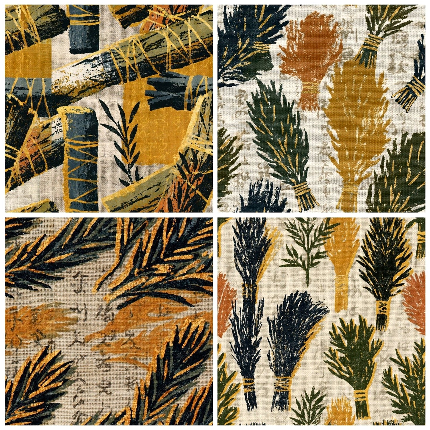 Indian Block Print Smudge Sticks Olive Seamless Digital Paper Pack (DDD014696)