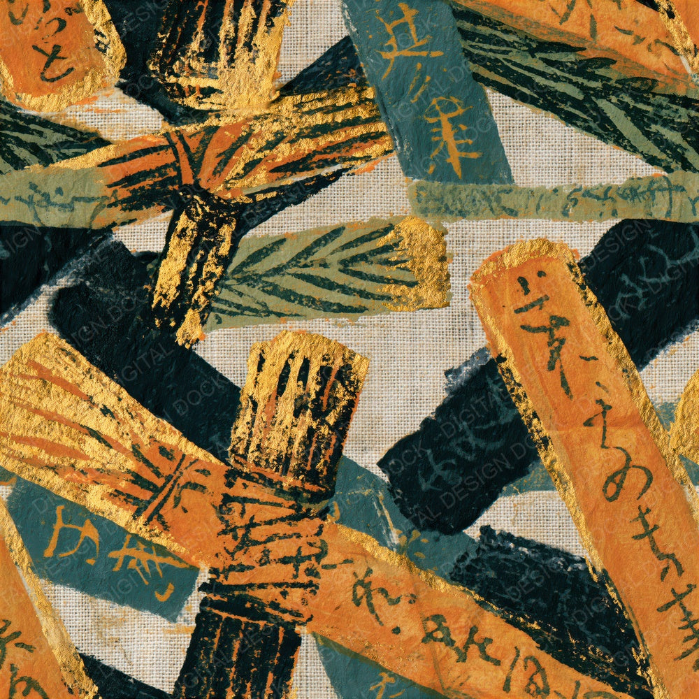 Indian Block Print Smudge Sticks Olive Seamless Digital Paper Pack (DDD014696)