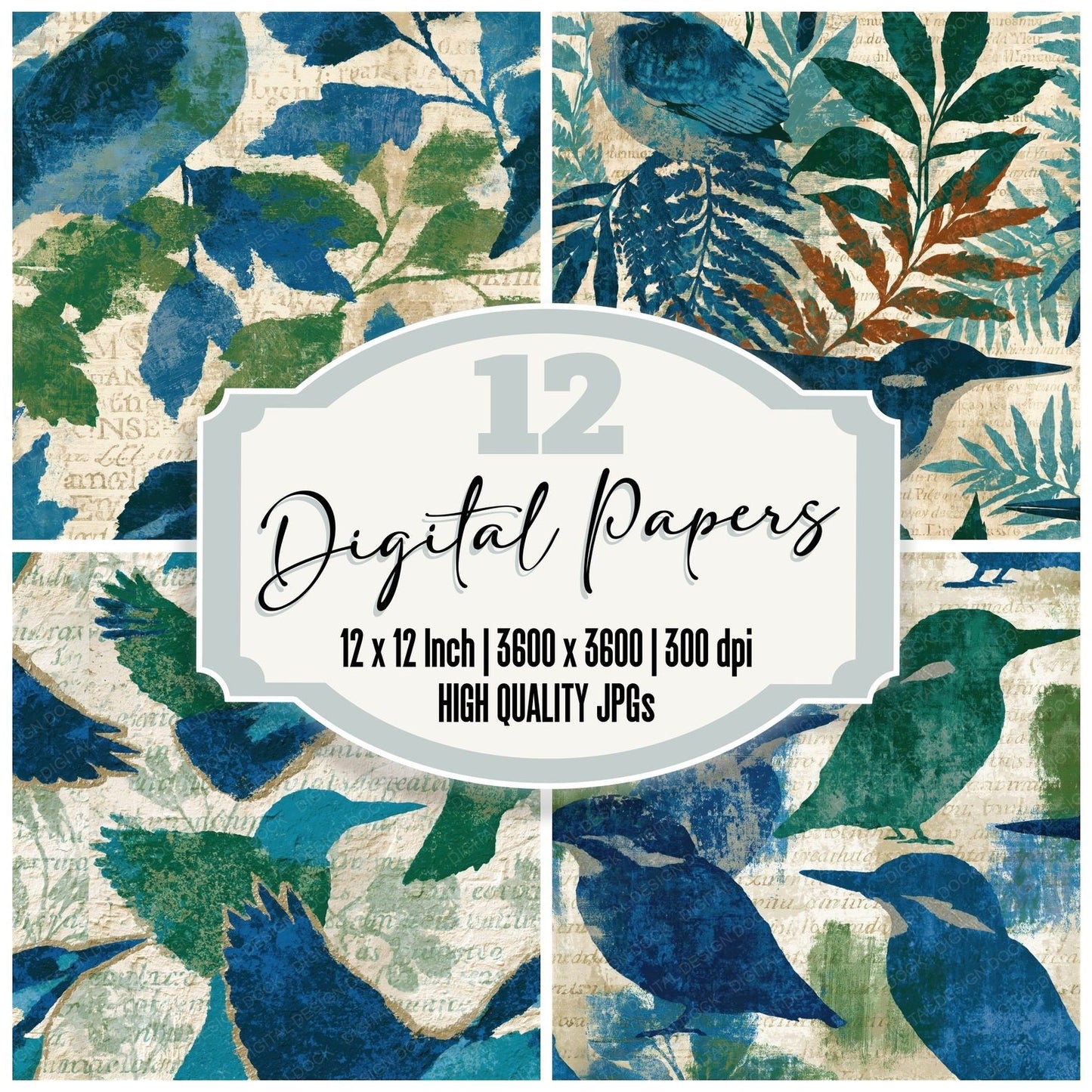 Minimal Kingfisher Azure Bone Seamless Digital Paper Pack (DDD014697)