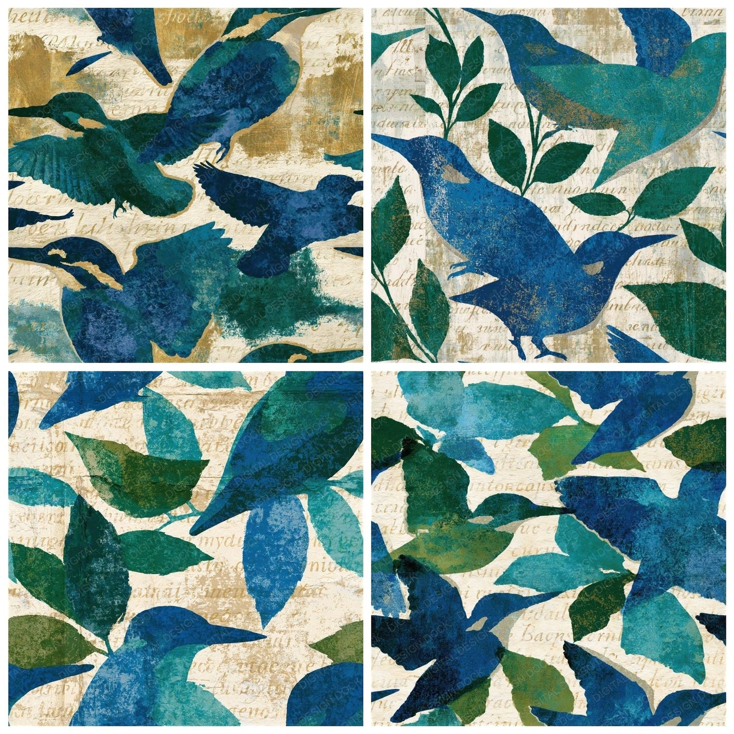 Minimal Kingfisher Azure Bone Seamless Digital Paper Pack (DDD014697)